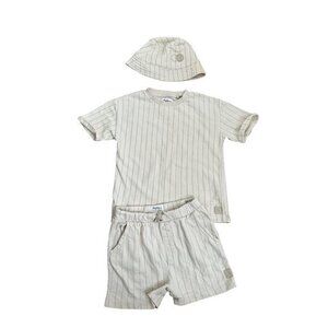 FUDO 3-Piece Pinstripe T-Shirt Shorts & Bucket Hat Set For Toddlers Size 4 Years